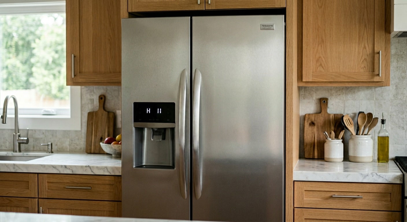 Frigidaire refrigerator with high temperature alarm on display