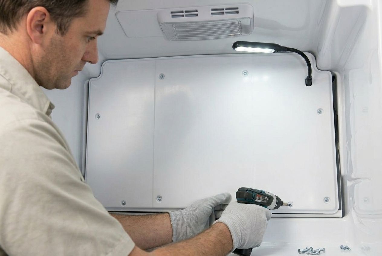 Experienced appliance repair technician restoring proper operation to a Whirlpool freezer after resolving a sensor and airflow issue