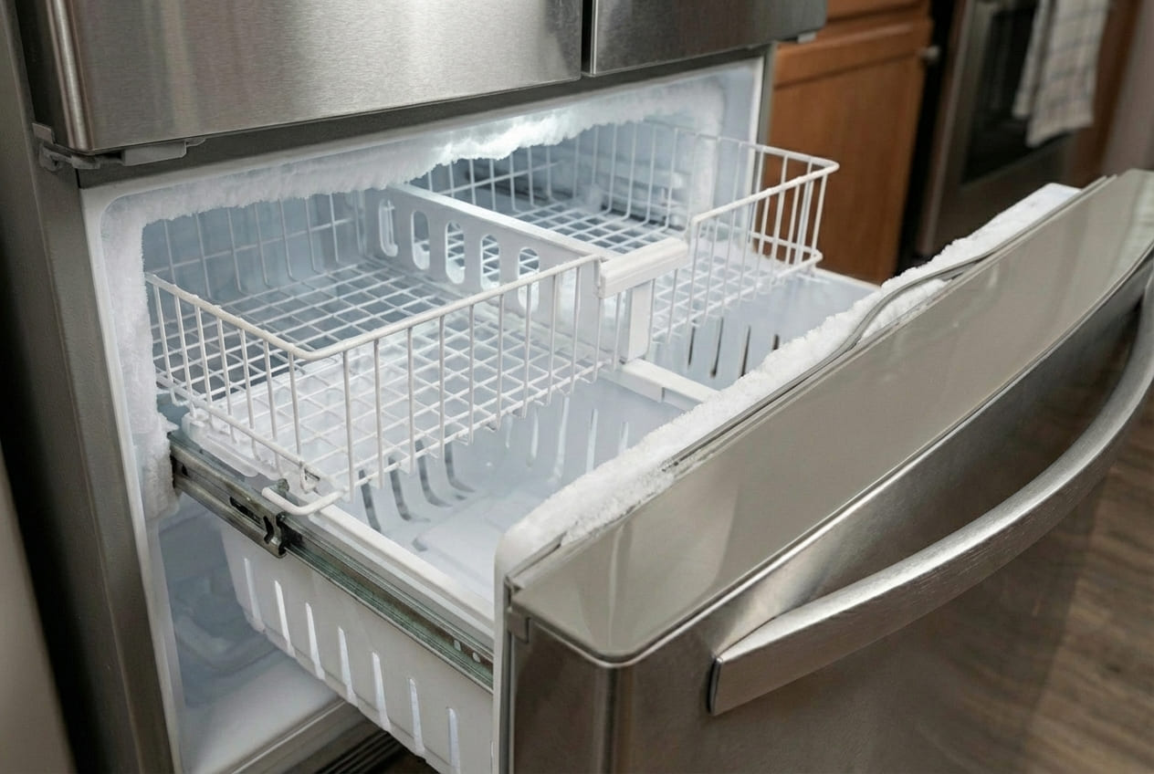 Frost accumulation along Whirlpool freezer door 