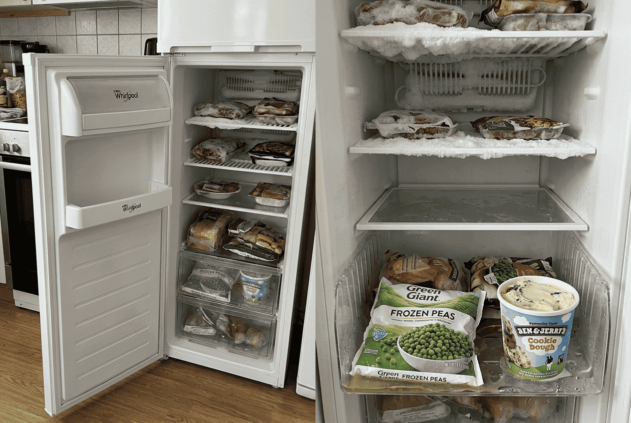 Whirlpool freezer with uneven freezing and softened frozen food near the door