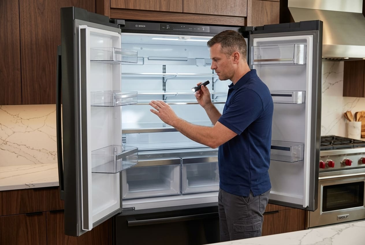 Bosch refrigerator shelves and glass storage area inspected for cracks and damage 