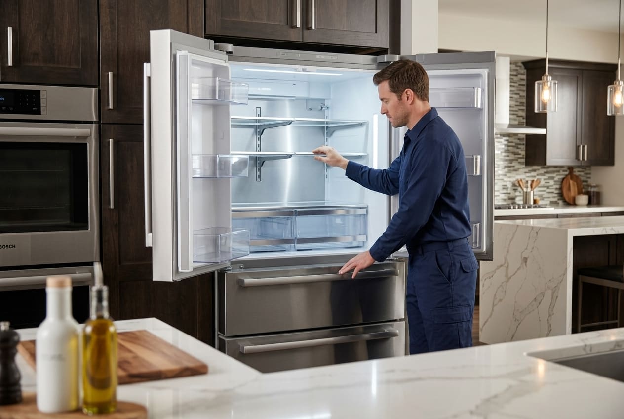 Premium Bosch Benchmark French door refrigerator in Atlanta home while repair and troubleshooting 
