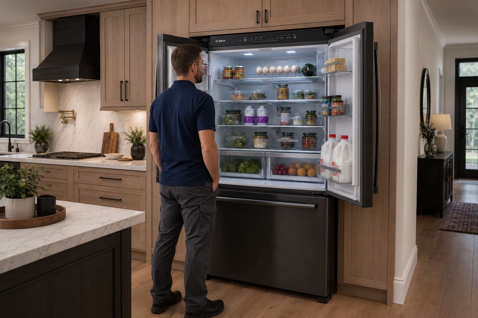 Bosch refrigerator display used to check fresh-food and freezer temperature settings 
